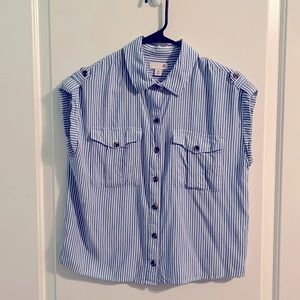 Blue and white striped button down short sleeve: size- x-small: brand- SO